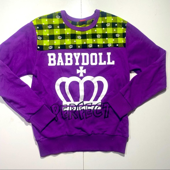 Baby Doll Vintage Japanese Brand Y2K Green Purple Checkered Streetwear Size M - Picture 1 of 13